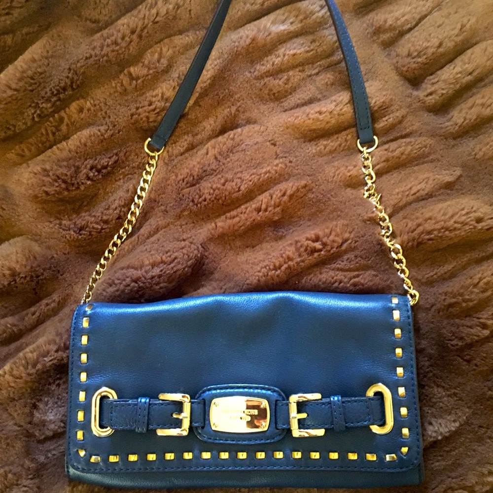 Michael Kors | Royal Blue Leather Gold Chain Shoulder Bag